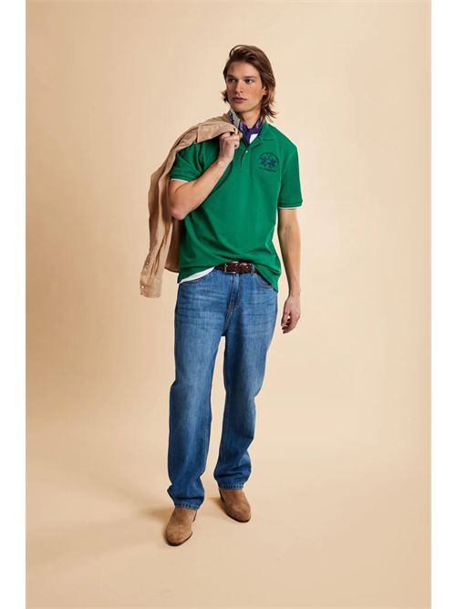 Polo uomo manica corta in piquet stretch con logo Iconic Team - Miguel LA MARTINA | MCP001PK001/03049